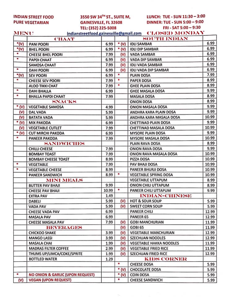 Indian Street Food What's for Dinner Gainesville